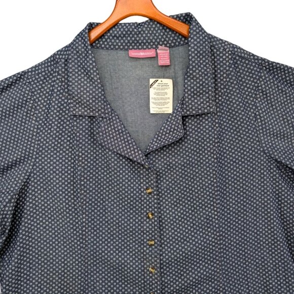 Woman Within Button Front Maxi Dress Navy Floral Canvas Roll Tab Sleeve Sz 34W - Picture 4 of 11